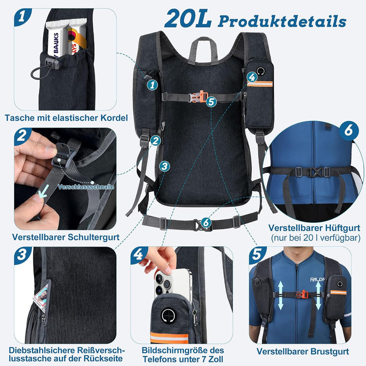 18L Wanderrucksack Herren Kleiner Rucksack Damen Leichter Daypack Tagesrucksack Faltbarer Trekkingru