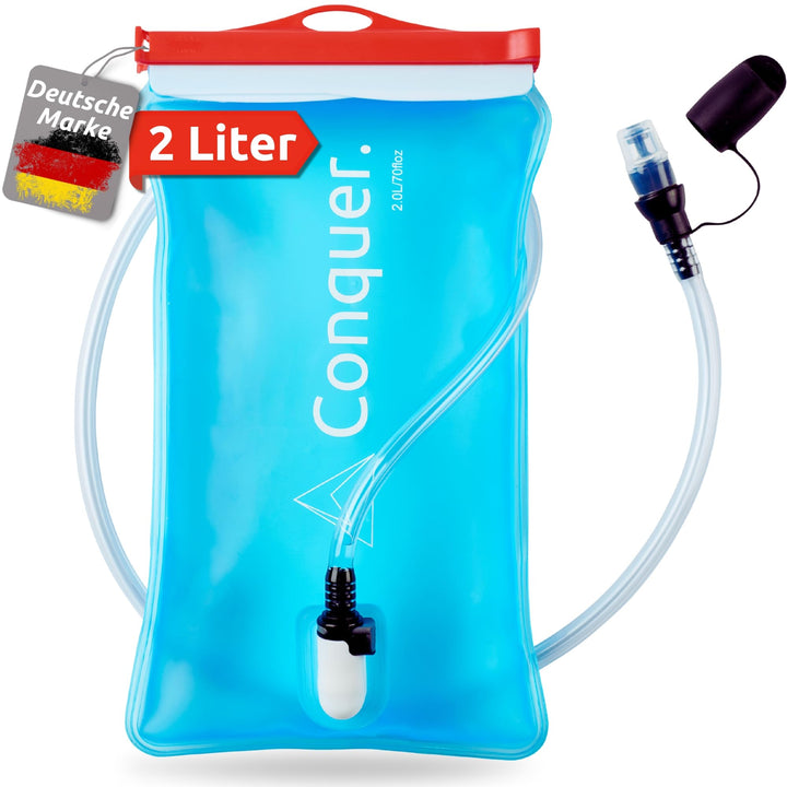 Conquer. Trinkblase mit abnehmbarem Trinkschlauch & Biss-Ventil | BPA-freie Wasserblase als Trinksys