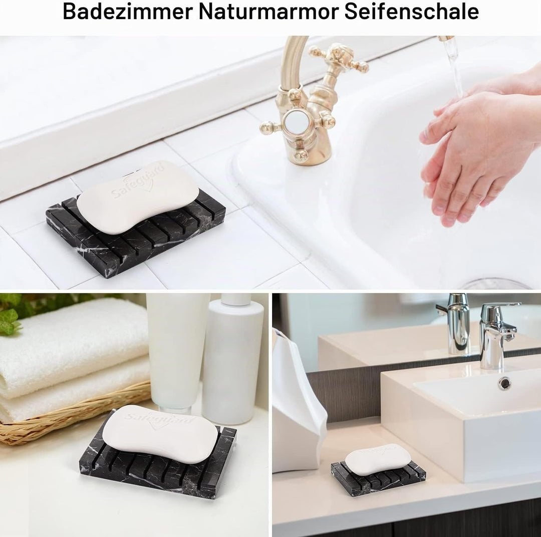 WORHE Seifenhalter Seifenschale 100% Natürlicher Marmor Selbstentleerende Seifenschale für Bar Seife