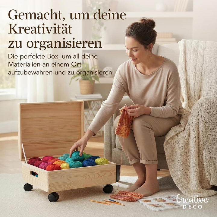 Creative Deco XL Grosse Holzkiste mit Deckel und Rollen | 40x30x14 cm (+/-1cm) | Ostern Erinnerungsb