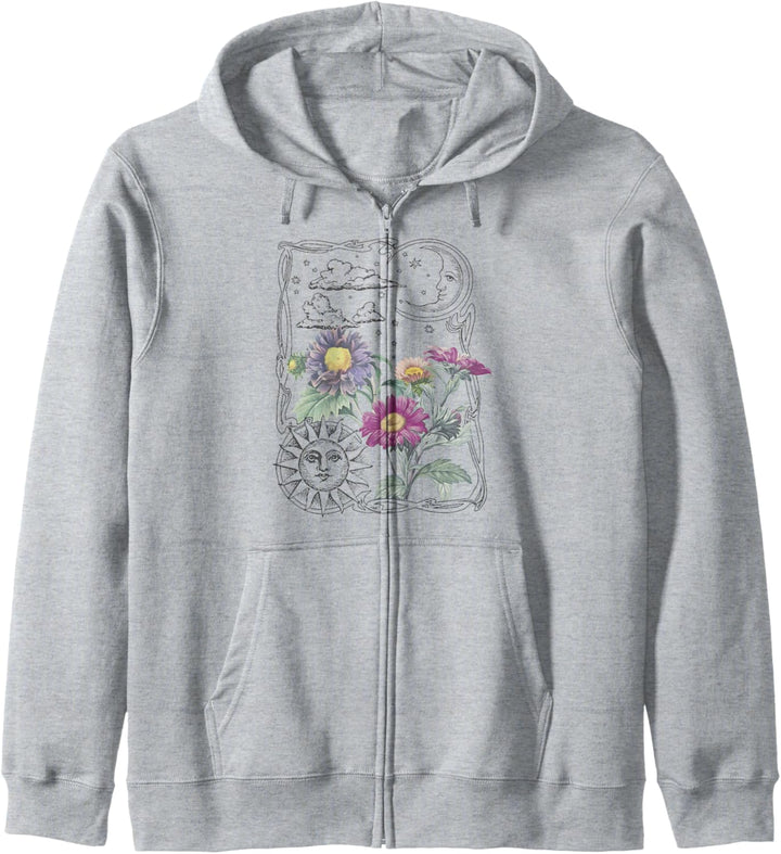 Trendy Sun And Moon Floral Painting Kapuzenjacke