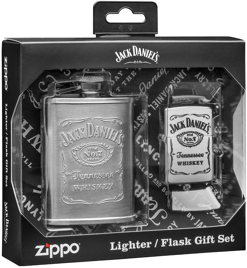 ZIPPO,49080,I AA8Geschenk-Set, JackDaniel´s Flachmann undFeuerzeug, Metall Jack Daniels Feuerzeug &