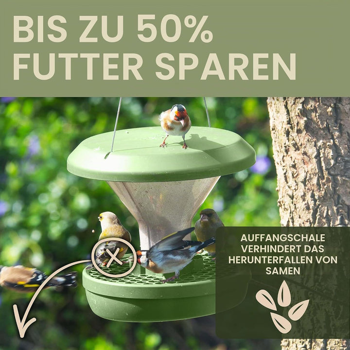 SWISSINNO Vogelfutterhaus zum Aufhängen – Davos SMART Birds - Vogelfutterspender mit Auffangschale -