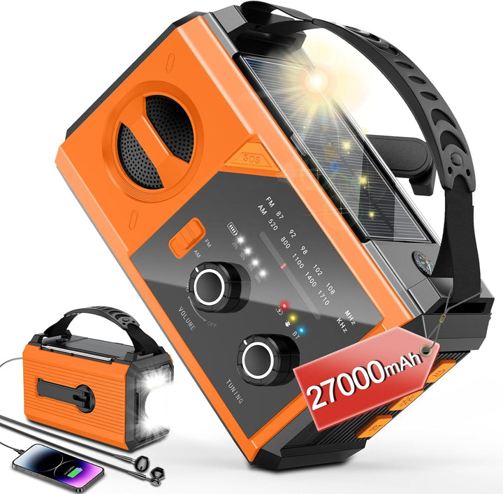 Wholede 30000mAh Kurbelradio mit Bluetooth, Solar Radio mit Handyladefunktion, AM/FM Tragbar Notfall