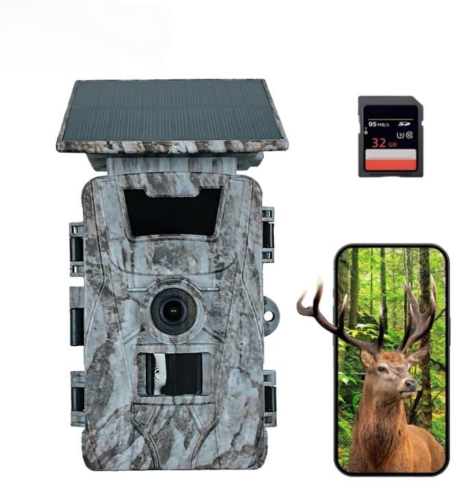 Wildkamera WLAN mit App- Solarbetrieb, 5200mAh Akku, Nachtsicht 0.1s Auslösezeit, IP66 Wasserdicht,