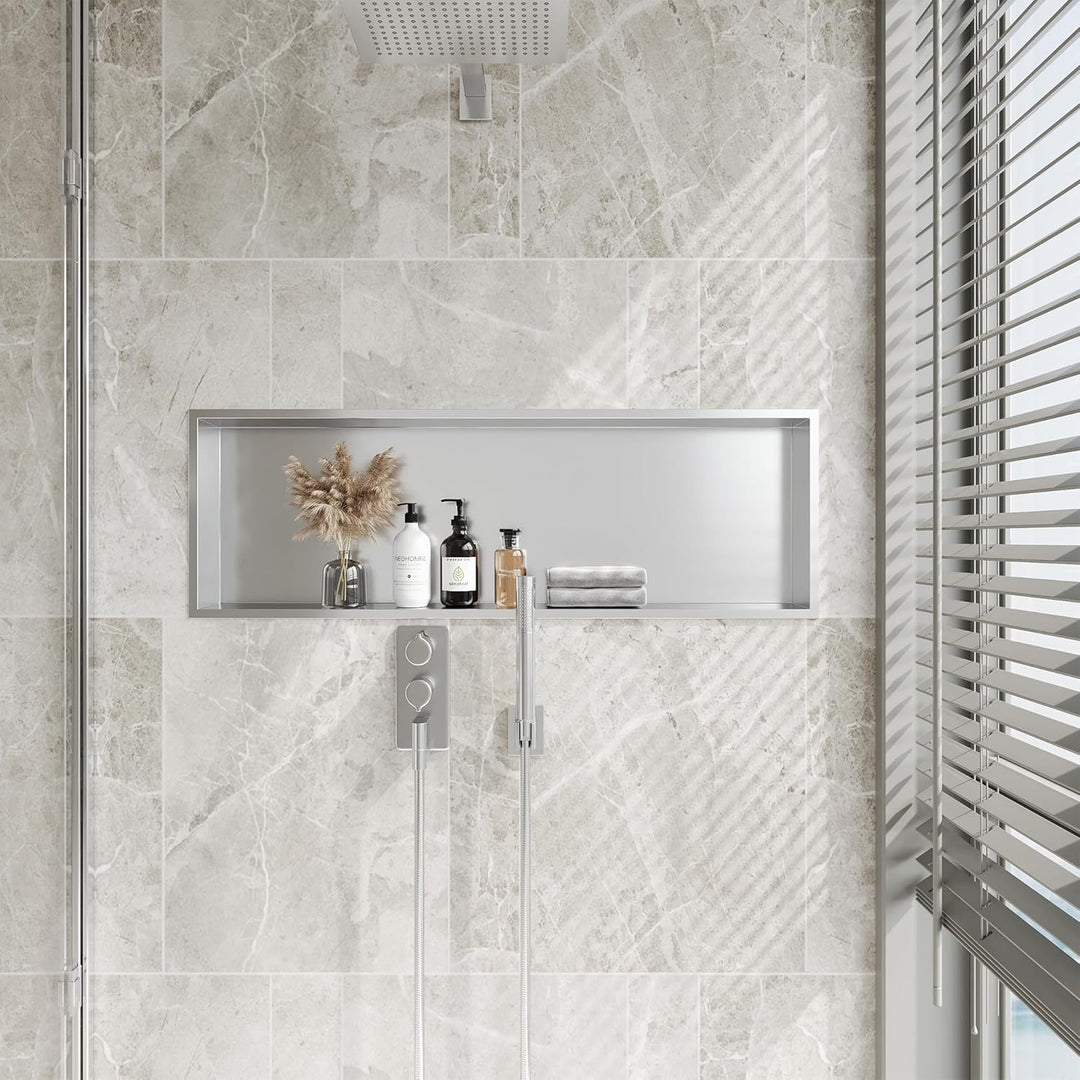 Neodrain Wandnische Dusche 90 x 30cm 304 Edelstahl Duschnische Einbaunische Lagerung für Badezimmer,