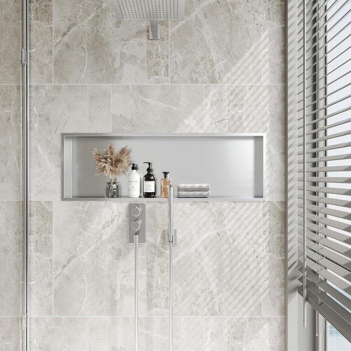 Neodrain Wandnische Dusche 90 x 30cm 304 Edelstahl Duschnische Einbaunische Lagerung für Badezimmer,