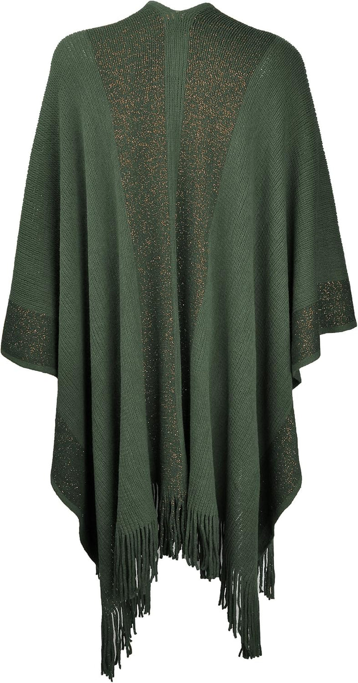 ZLYC Damen Weiche Schlichte Poncho Capes Retro Cardigans Pullover Armee-grün, Armee-grün