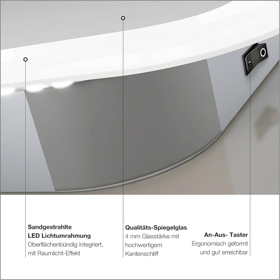 Talos Sun Badspiegel mit Beleuchtung – LED Badezimmerspiegel 80x70 cm – Wandspiegel mit LED Lichtumr