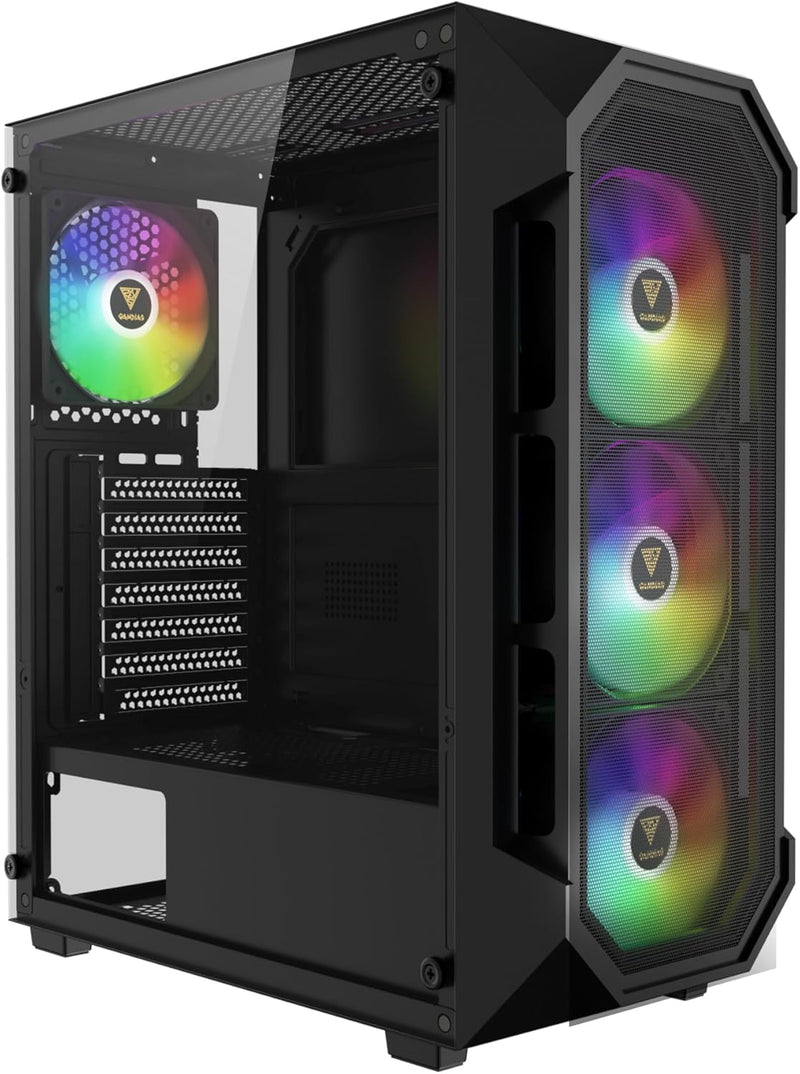 GAMDIAS Aura GC1 Elite ARGB ATX Gaming Midi-Tower PC-Gehäuse, 4 x 120 ARGB-Lüfter, High Airflow Mesh