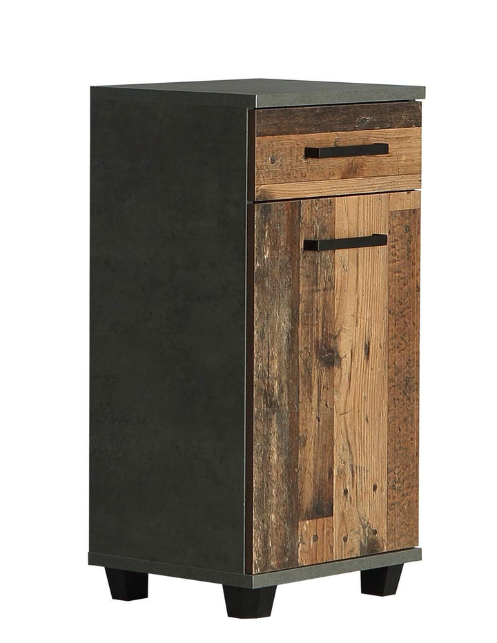 FORTE Veris Kommode mit 1 Tür und 1 Schublade, Holzwerkstoff, Betonoptik Dunkelgrau / Old – Wood Vin
