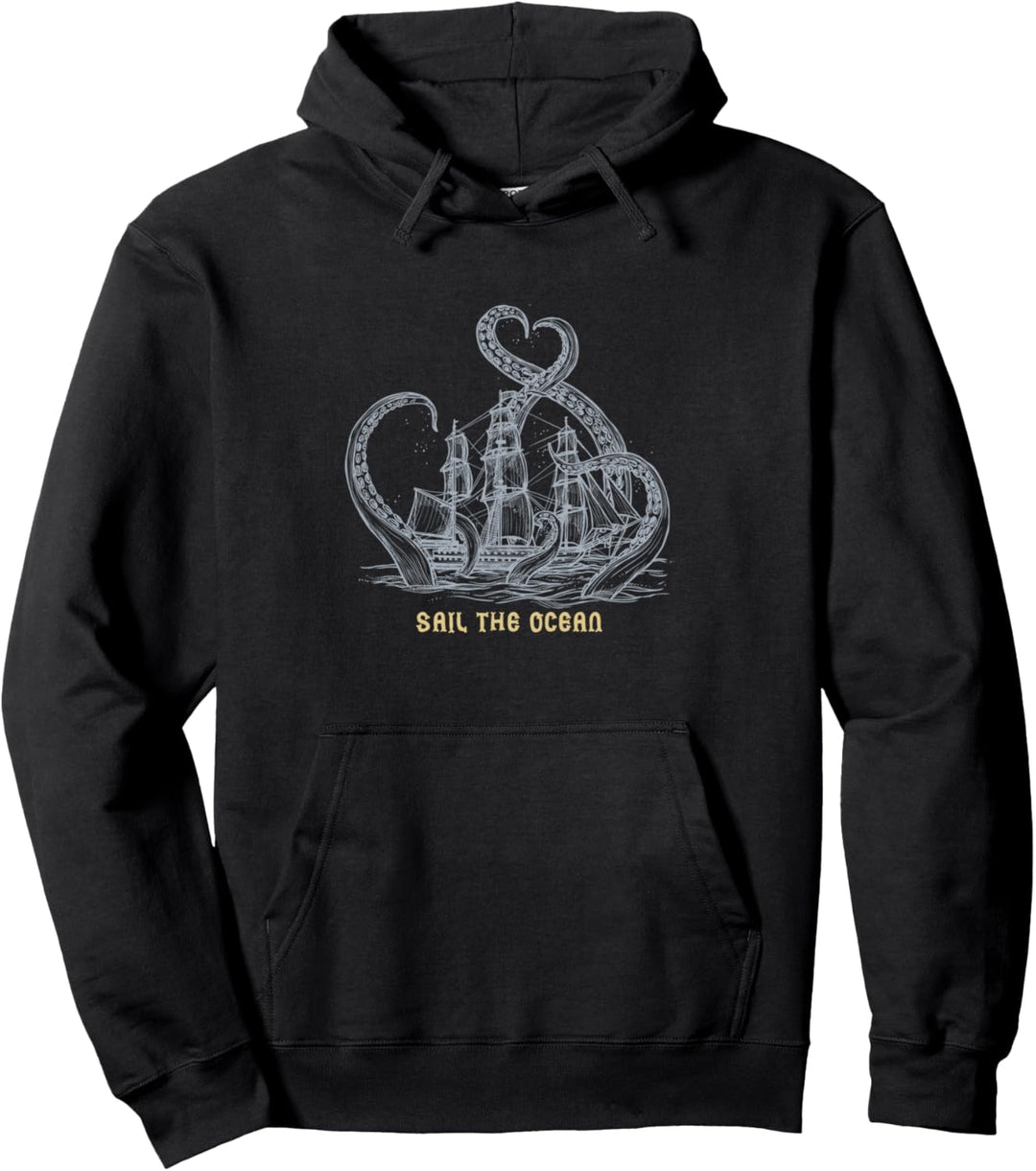 Sail the Ocean Ship Sea Monster Funny Pullover Hoodie