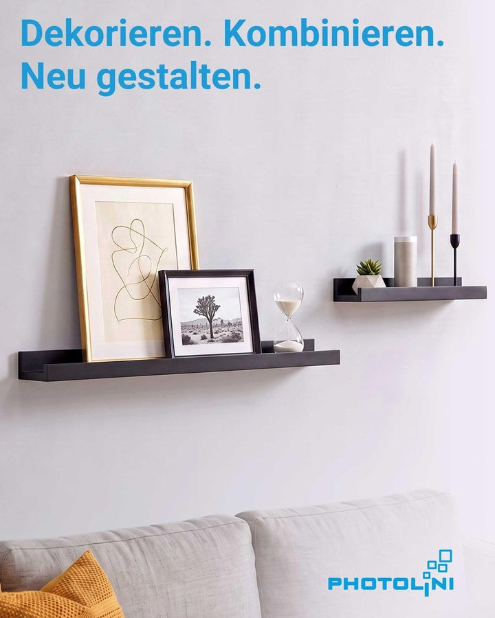 PHOTOLINI Wandregal stabiles MDF-Holz schwarz 70 cm, Schweberegal, 2er Set, modernes Design, Bilderl