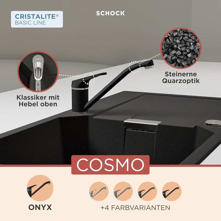 SCHOCK Küchenarmatur COSMO Onyx – Hochdruck Armatur mit Festauslauf und Standard Norm-Anschlüssen Fe