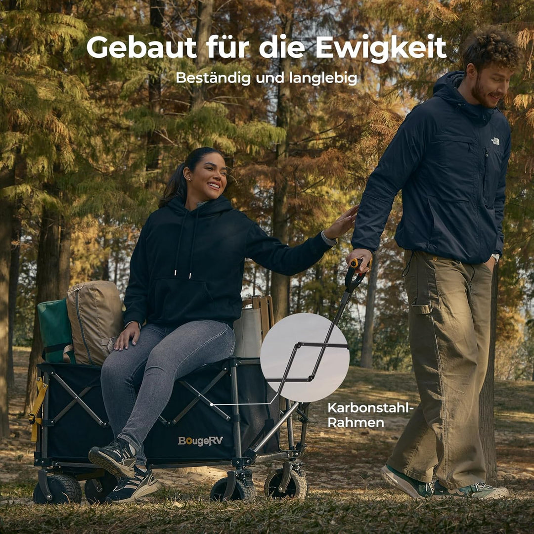 BougeRV Elektrischer Bollerwagen faltbar, 200 kg Belastbarkeit, Campingwagen mit Antrieb, 250W Doppe