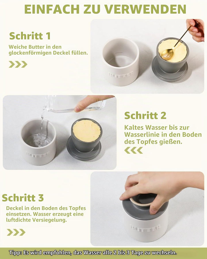 QIAMO Keramik Butterdose, Französische Butterdose mit Deckel, Butterglocke aus Porzellan, Butter Cro