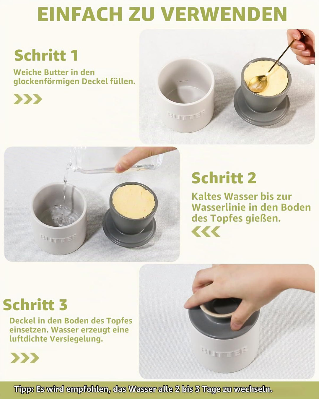 QIAMO Keramik Butterdose, Französische Butterdose mit Deckel, Butterglocke aus Porzellan, Butter Cro