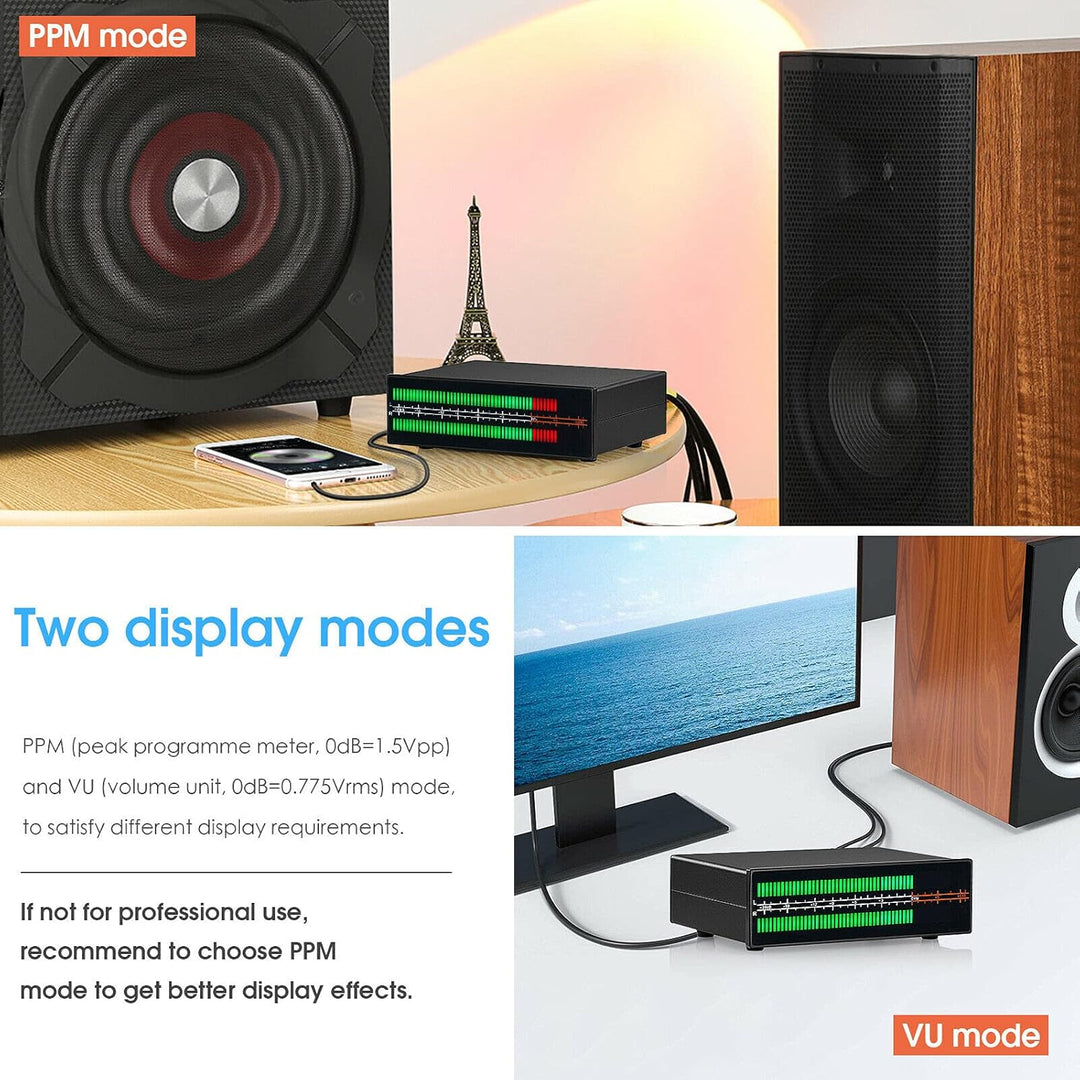 MIC+LINE Zweikanal LED Schallpegelmesser Bildschirmanzeige Musikspektrum Stereo Cinch/3,5 mm AUX Aud