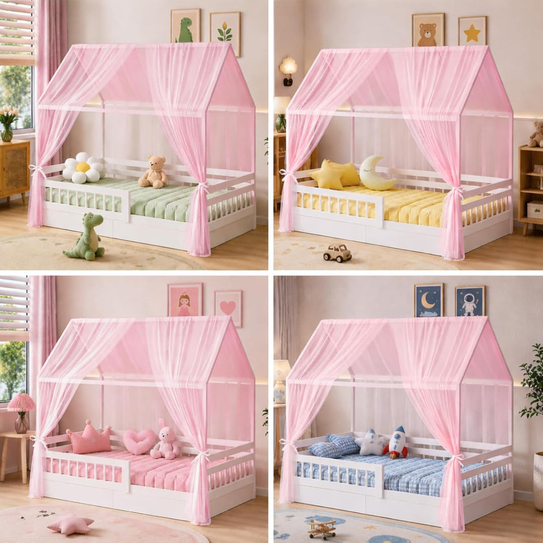 Betthimmel für Hausbett, 2 Stück Kinderzimmer Himmel 350x150cm, Hausbett Himmel aus Baumwoll-Musseli