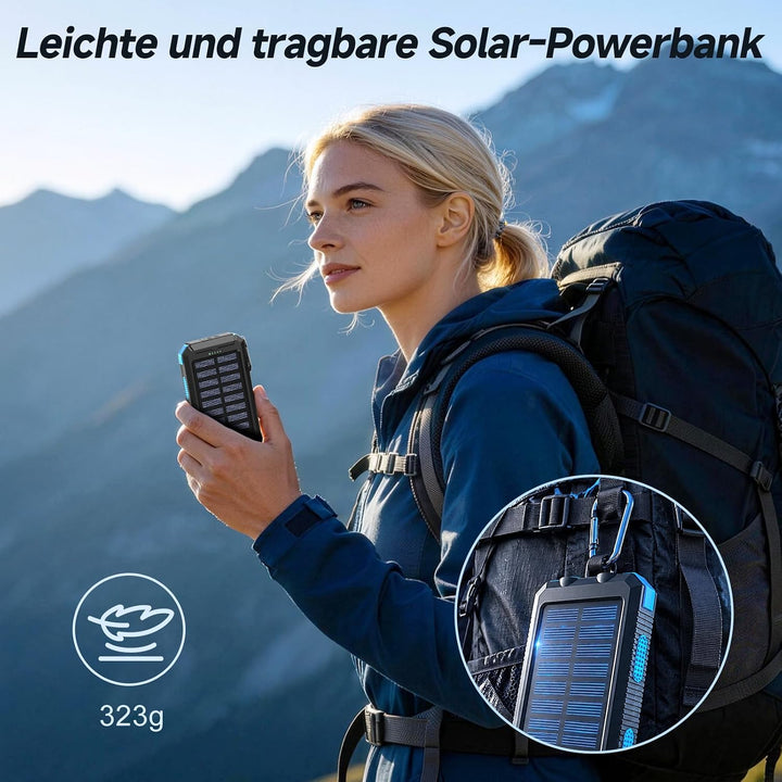 Vikeri Solar Powerbank 26800mAh, USB-C Powerbank Solar Outdoor for Camping | Wasserdichtes Solar Cha