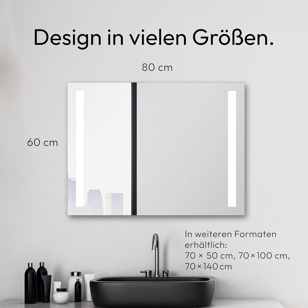 Talos Light Badspiegel mit Beleuchtung – LED Badezimmerspiegel 80x60 cm – Wandspiegel mit LED Lichta