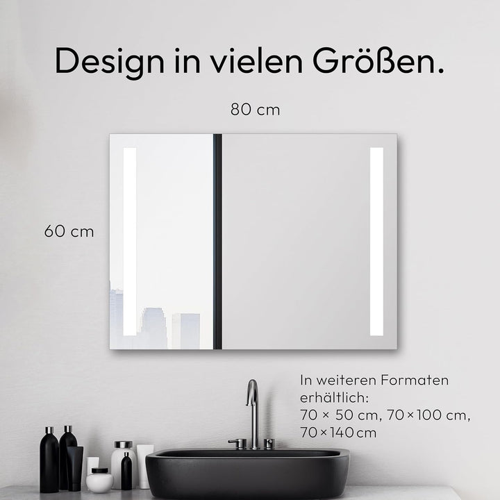 Talos Light Badspiegel mit Beleuchtung – LED Badezimmerspiegel 80x60 cm – Wandspiegel mit LED Lichta