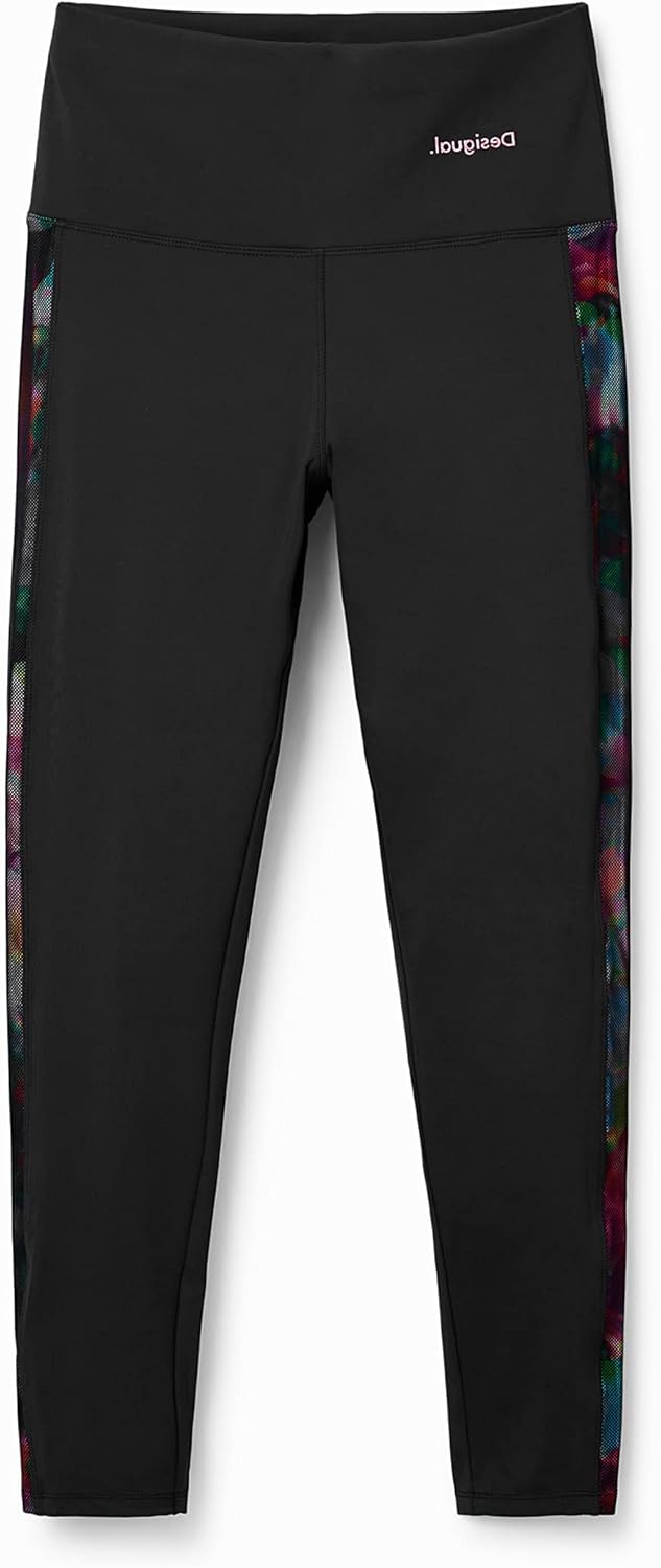 Desigual Tulip Floral Side Black Sport Leggings 23SWKK03, XS