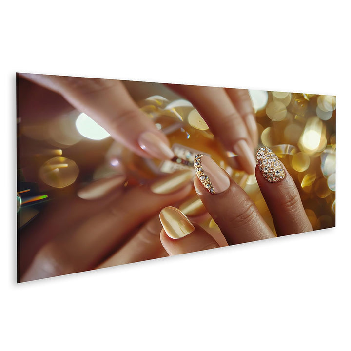 islandburner Bild auf Leinwand Goldene Nagelkunst im Urlaubsstil mit Heller Maniküre, funkelnden Ede