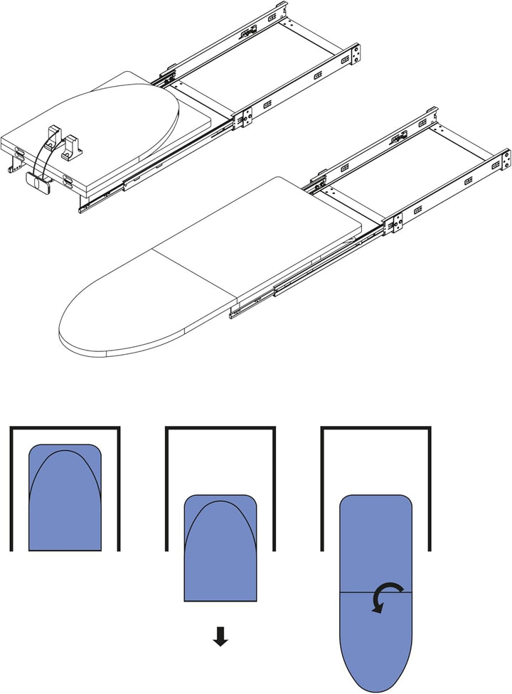 Emuca - Klappbar Bügelbrett für Möbel, gedämpftes System, 890x300mm, Stahl und Holz, Grau Klappbar b