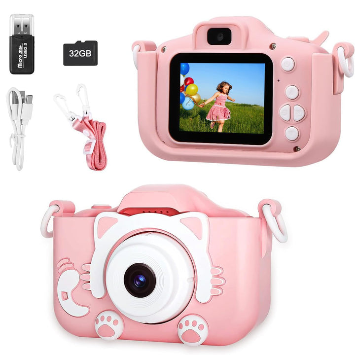 Kinderkamera 1080P HD mit 2-Zoll-Bildschirm – Digitalkamera für Kinder mit 32 GB Speicherkarte, USB