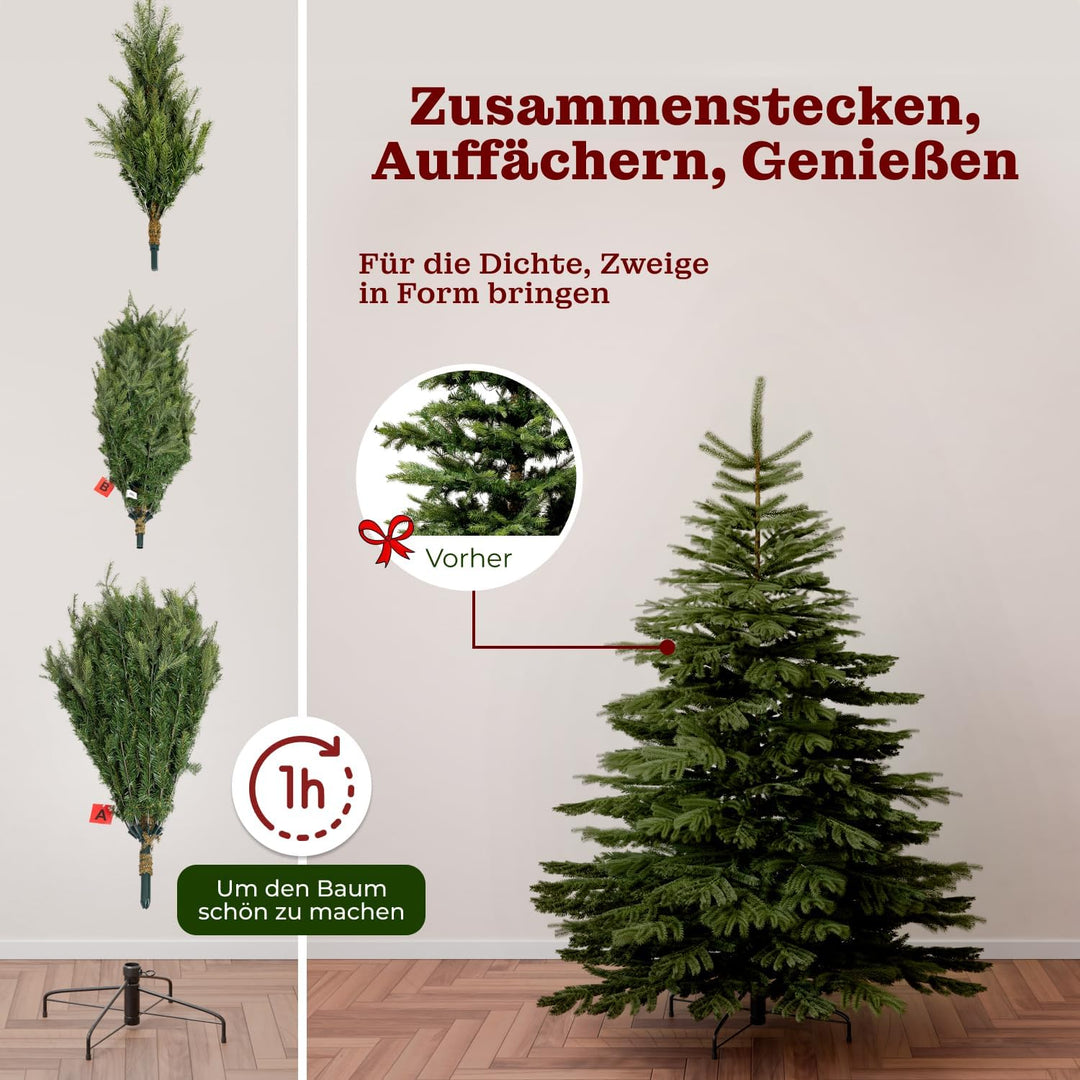 BoomDing Künstlicher Weihnachtsbaum mit Beleuchtung - extra naturgetreuer Tannenbaum (180 cm) inkl.