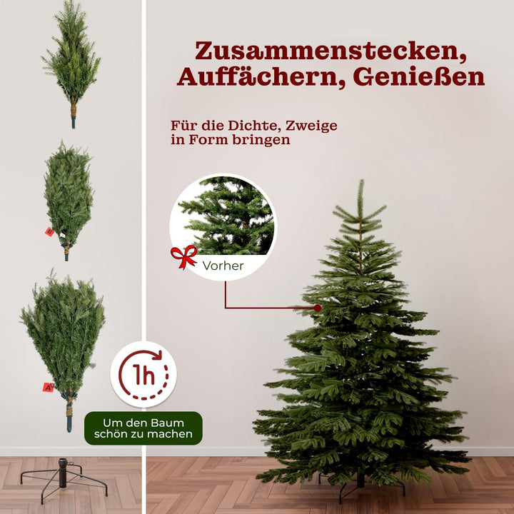 BoomDing Künstlicher Weihnachtsbaum mit Beleuchtung - extra naturgetreuer Tannenbaum (180 cm) inkl.