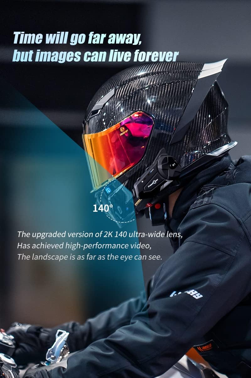 FreedConn Motorrad Helm Bluetooth Headset mit Kamera, R1 Pro 6-Wege 1000M Gegensprechanlage,Motorrad