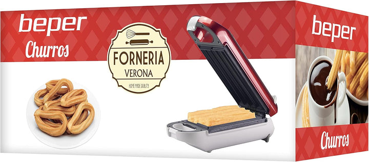 BEPER BT.600Y. Antihaftbeschichtete Churros-Grillplatte, 800 W Leistung, Wärmeisolierender Griff, Be