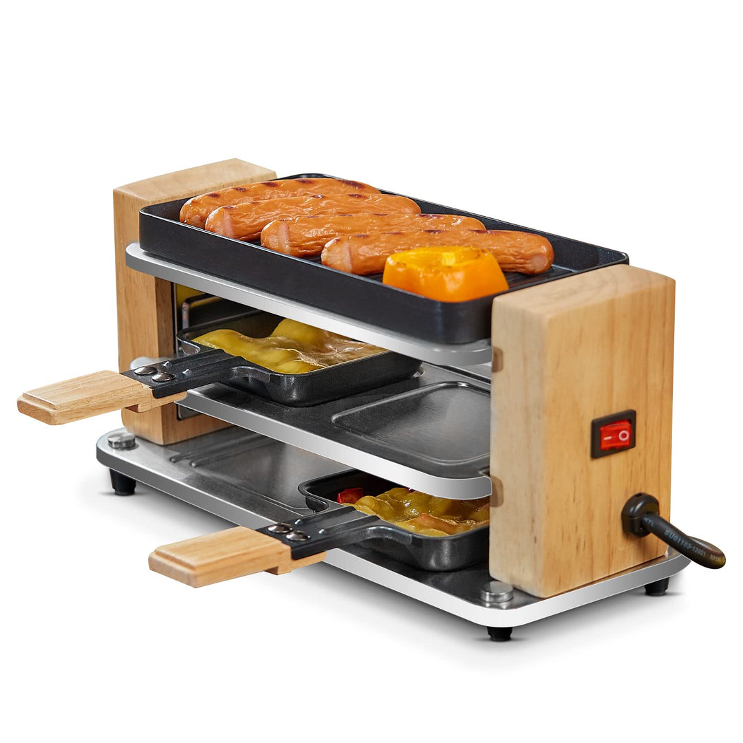 Raclette Grill 2 Personen mit Antihaft beschichteter gestreifter Grillplatte, Mini Grill Raclette mi