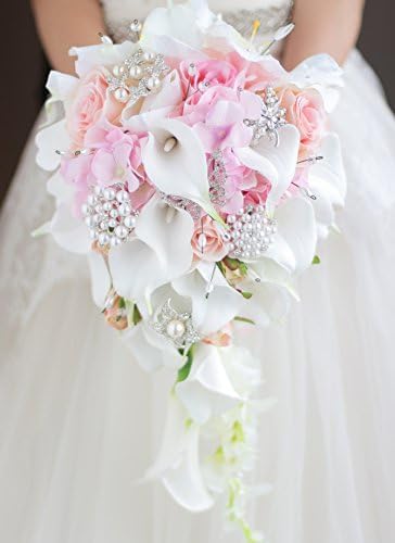 IFFO-Hochzeit-Bouquet, Calla Lilien, Rose, Diamanten, Perle. Rose