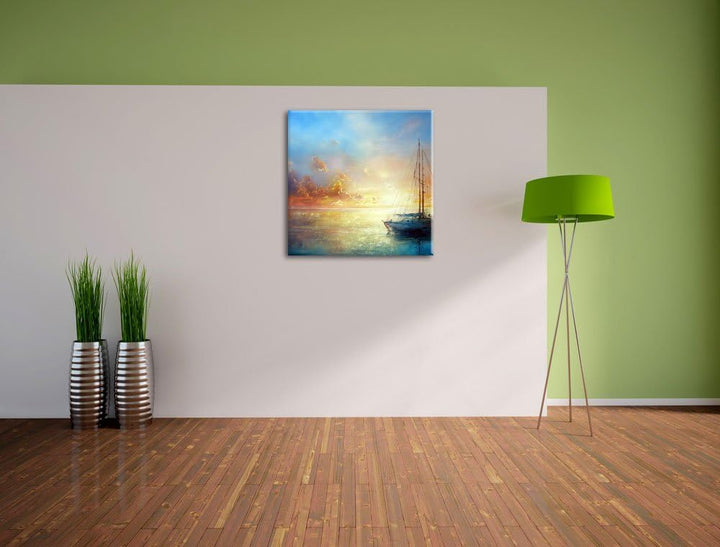 Pixxprint Schönes Gemälde eines Bootes als Leinwandbild/Grösse: 70x70 / Wandbild/Kunstdruck/fertig b