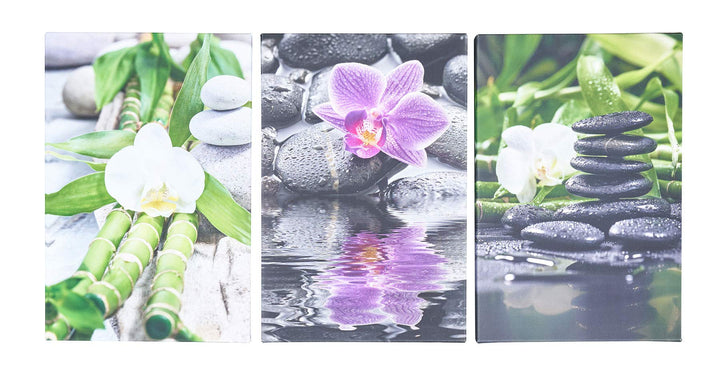 3er Set Wandbild je 30x20cm Leinwand Orchideen Bambus Wellness Deko Wanddeko Keilrahmen, Leinwand