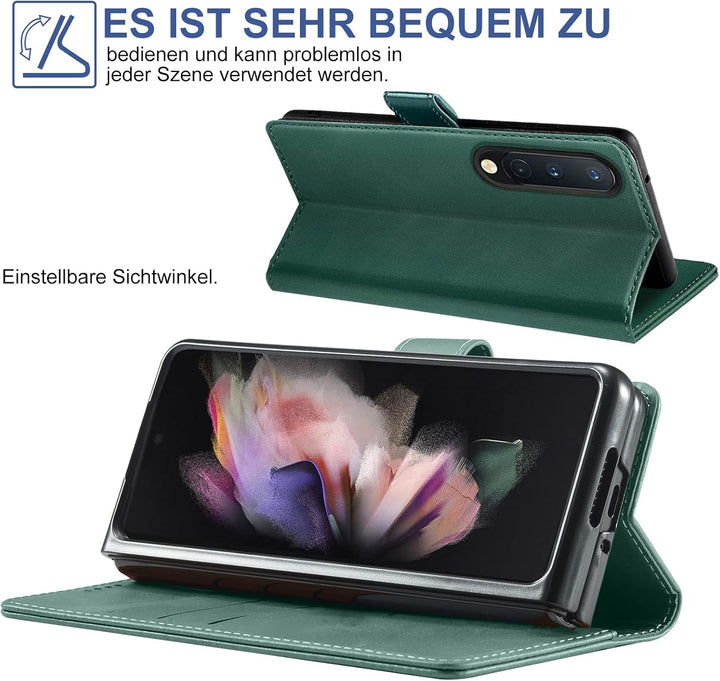 Handyhülle für Samsung Galaxy Z Fold 4 Hülle mit Schutzfolie, Standfunktion Kartenfach Wallet Premiu