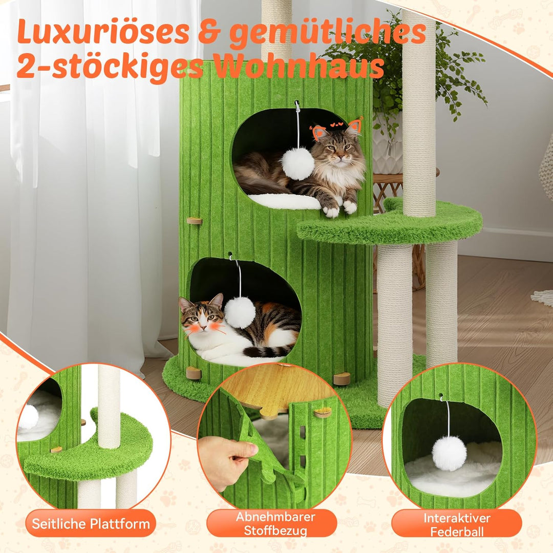 Luxus Katzenbaum kratztonne für Katzen - Kratzbaum mit Katzenschlafhaus, Sisalbrett,abnehmbarem Bett