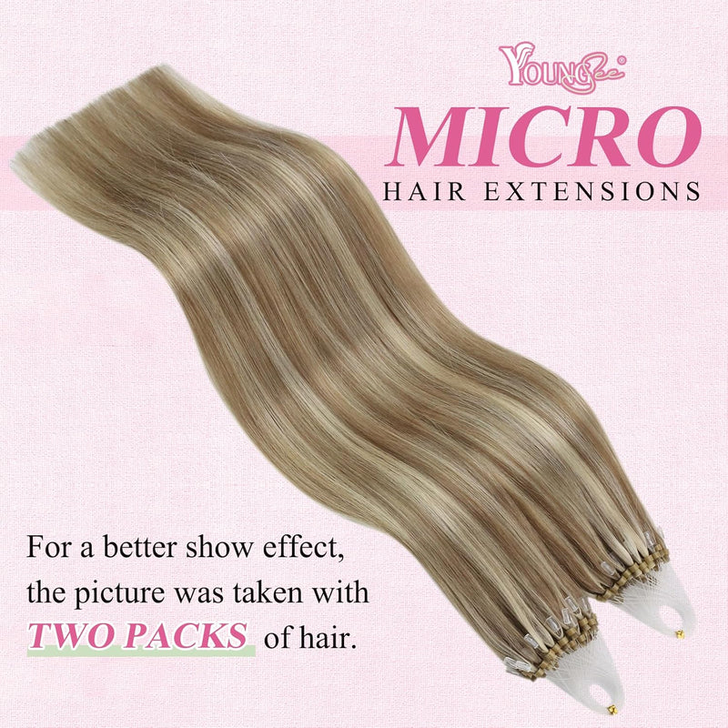 YoungSee Microring Extensions Echthaar Hellbraun Micro Ring Extensions 40 cm Microring Hair Extensio