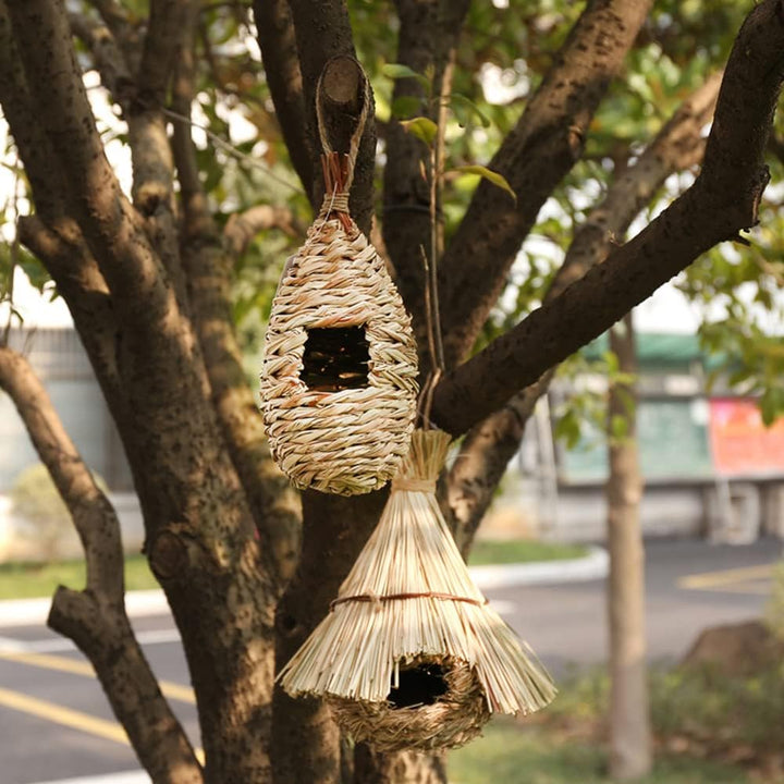 Vogelnest Gras, 2 Stück Gras Bird Nest, Handgewebte Vogelhäuser, Verschleissfest Hängender Vogelnest