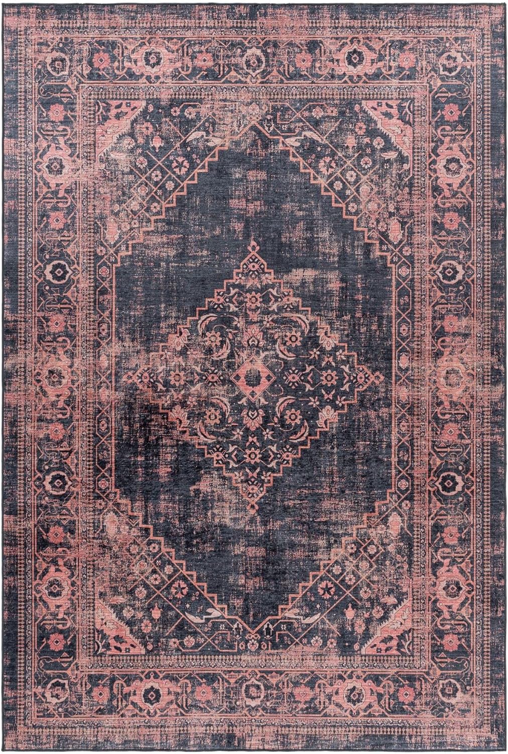 Waschbarer Teppich, Didigitaldruck Orientteppiche, Rechteckig, Rot - Schwarz Farbe, Flachgewebe, Fus