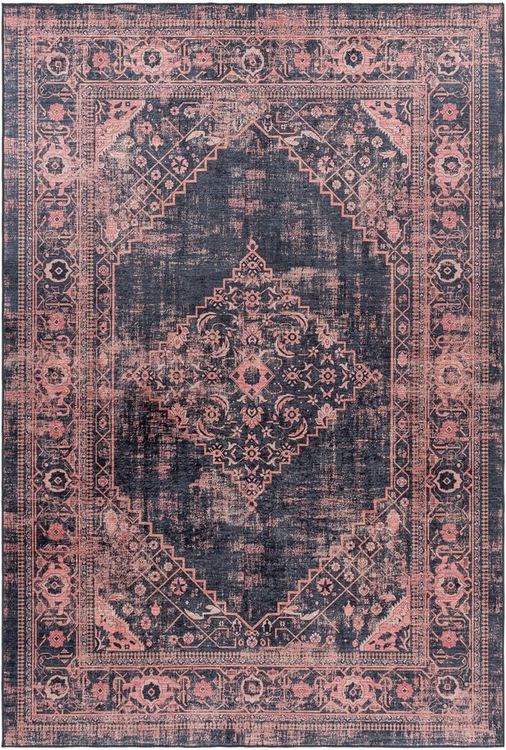 Waschbarer Teppich, Didigitaldruck Orientteppiche, Rechteckig, Rot - Schwarz Farbe, Flachgewebe, Fus