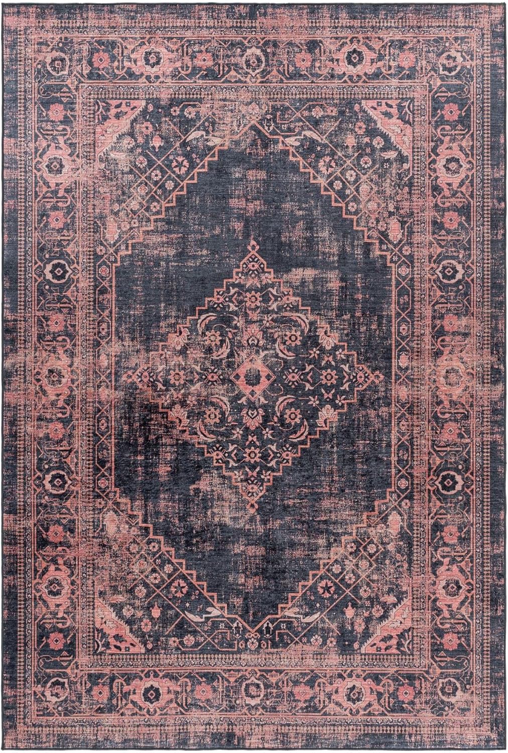 Waschbarer Teppich, Didigitaldruck Orientteppiche, Rechteckig, Rot - Schwarz Farbe, Flachgewebe, Fus