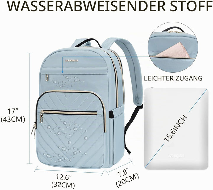 VANKEAN 15.6 Zoll Laptop Rucksack Damen, Hohe Schulrucksack Wasserdicht Damen Herren Arbeitstasche m