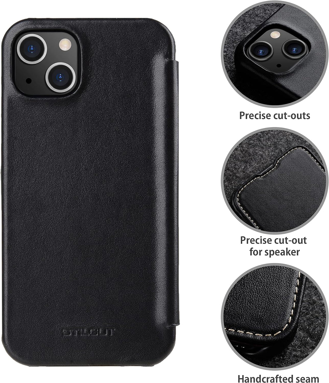 STILGUT Book Case kompatibel mit iPhone 13 Mini (5.4“) Hülle aus Leder zum Klappen, Klapphülle, Hand
