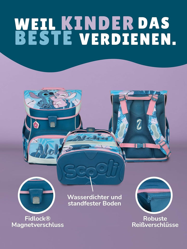 Familando - Scooli Campus Fit Schulranzen Set - 10-teilig mit Schultüte - Disney Stitch - Ergonomisc