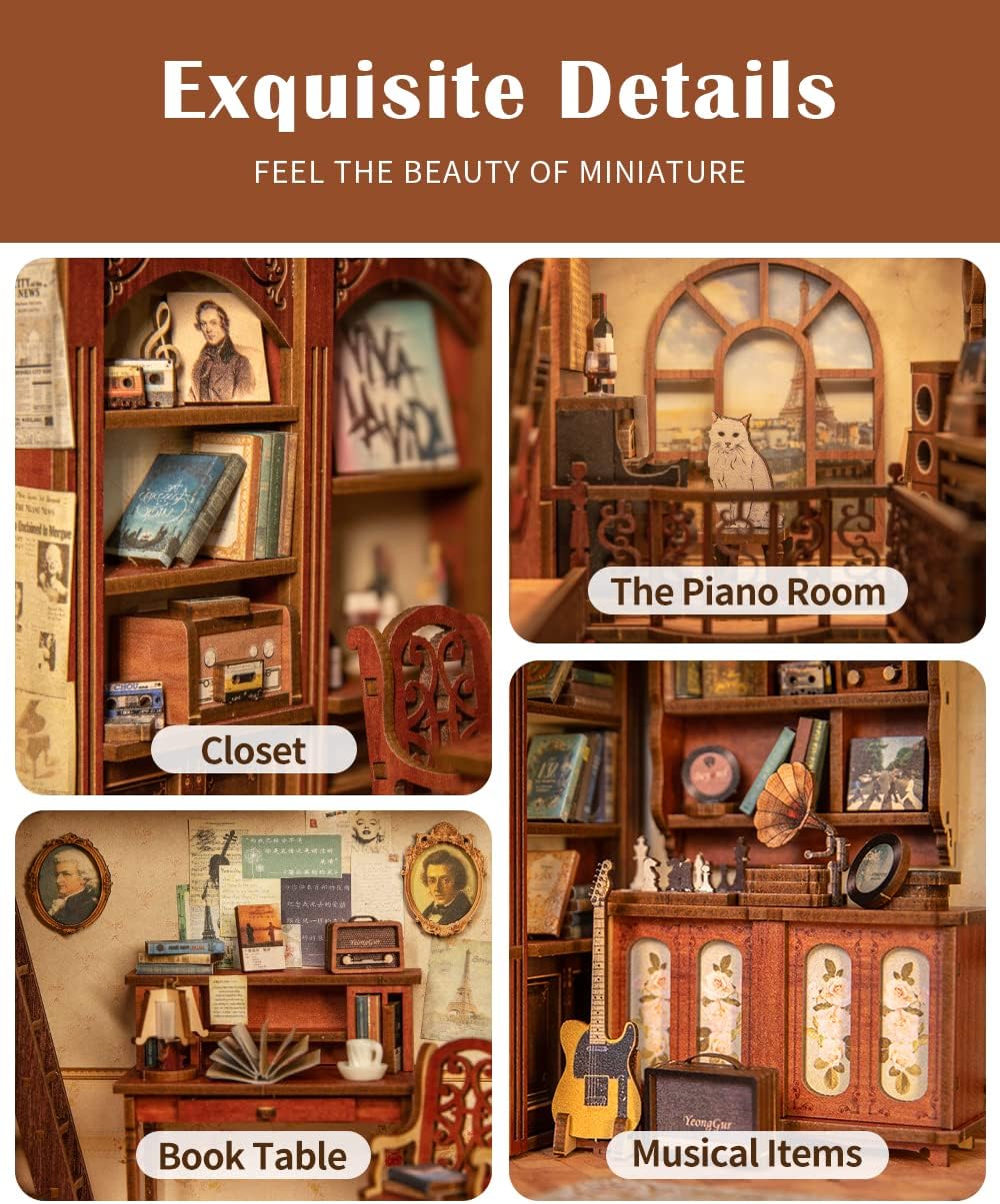 CUTEBEE Book Nook DIY Kit – DIY Puppenhäuser Miniatur Haus Kit mit Möbeln und LED-Licht, 3D Puzzle B