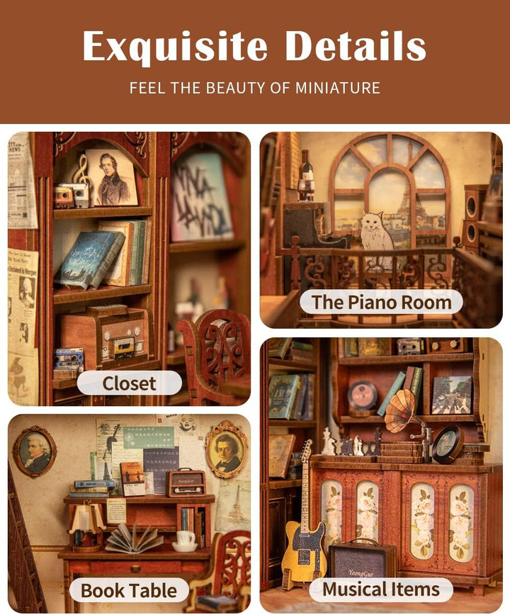 CUTEBEE Book Nook DIY Kit – DIY Puppenhäuser Miniatur Haus Kit mit Möbeln und LED-Licht, 3D Puzzle B